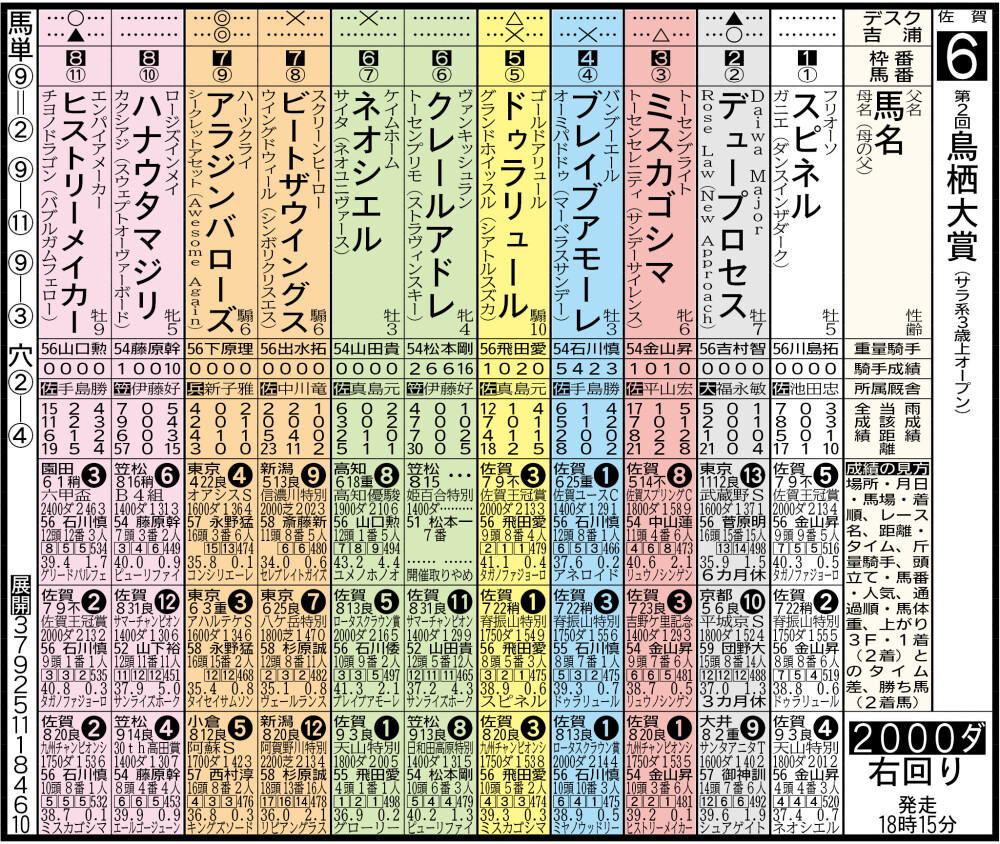 佐賀競馬（ナイター）第2回鳥栖大賞】9月24日 6R アラジンバローズ実績